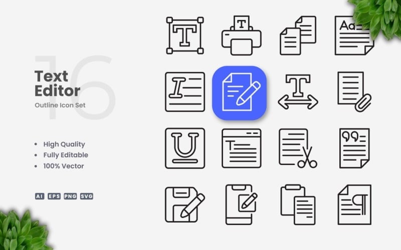 16 Text Editor Outline Icon Set