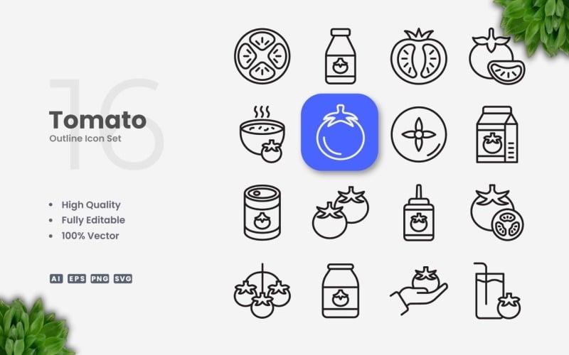 16 Tomato Outline Icon Set