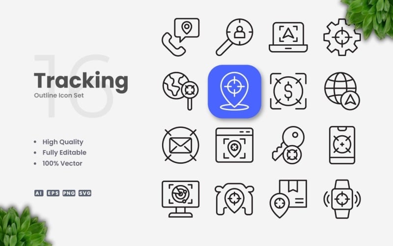 16 Tracking Outline Icon Set