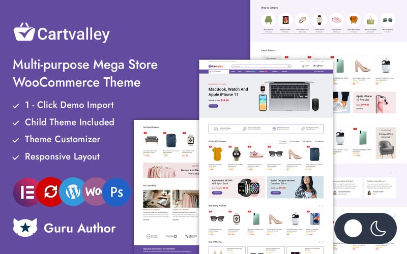 Cartvalley — многоцелевая адаптивная тема Elementor WooCommerce