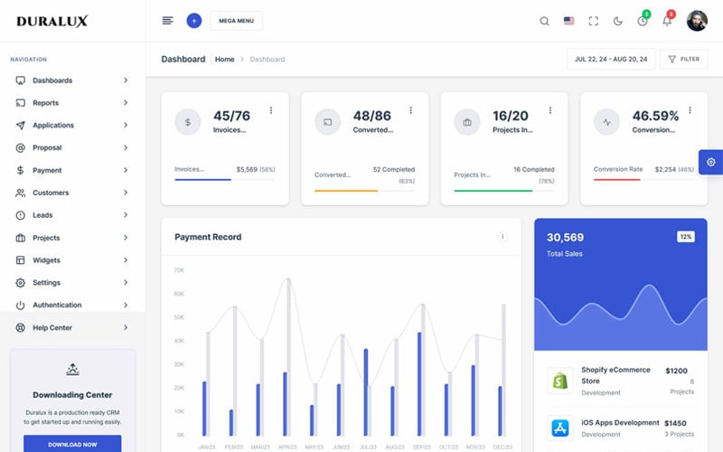 Duralux - Plantilla JS de administración y panel de control