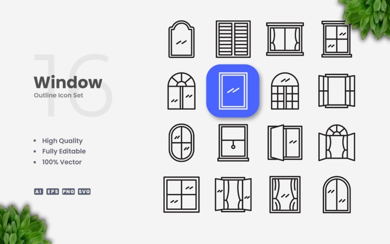 16 Window Outline Icon Set