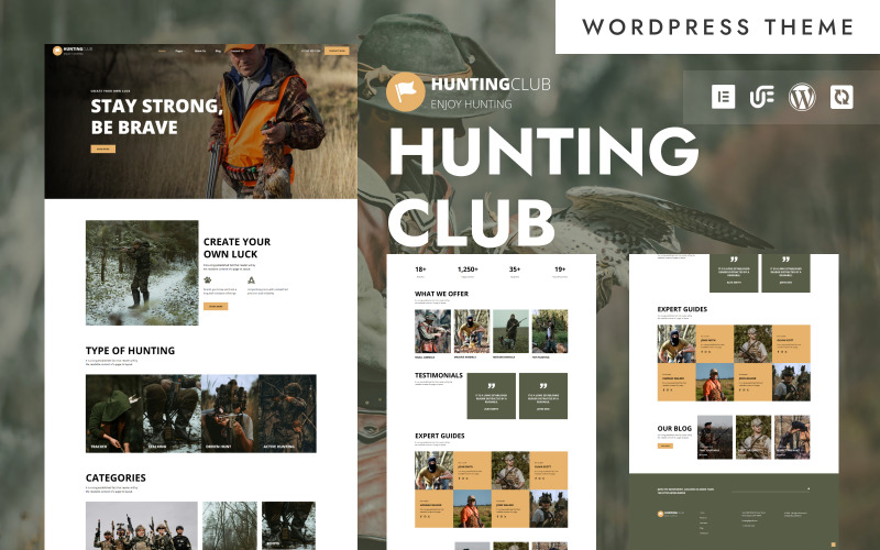 Club de chasse - Thème WordPress Elementor pour aventures en plein air et équipement de survie