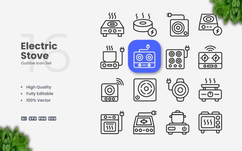 16 Electric Stove Outline Icon Set