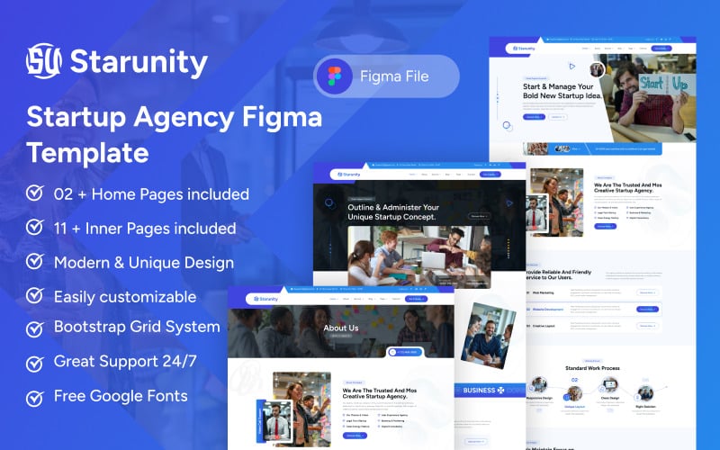 Starunity - Modèle Figma pour les startups et les agences informatiques