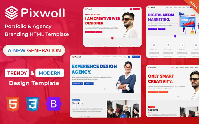 Pixwoll - Creatief bureau en zakelijke portfolio HTML-sjabloon