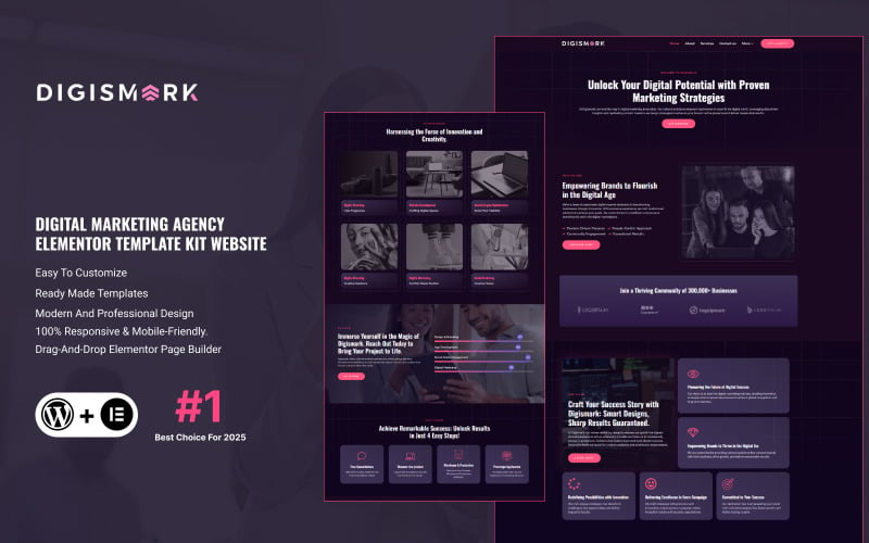 Digismark - Dark Digital Marketing Agency Elementor Template Kit