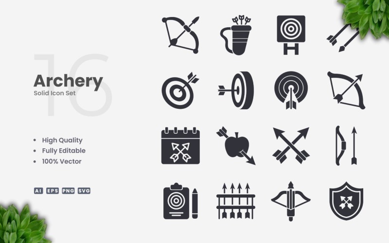 16 Archery Solid Icon Set