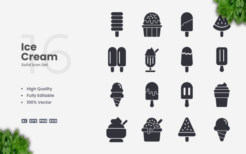 16 Ice Cream Solid Icon Set