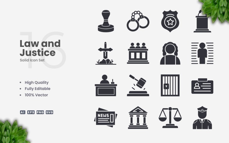 16 Law and Justice Solid Icon Set