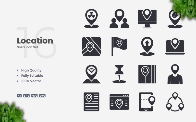 16 Location Solid Icon Set