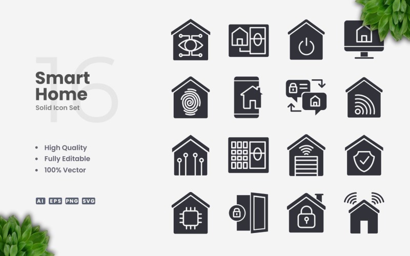 16 Smart Home Solid Icon Set