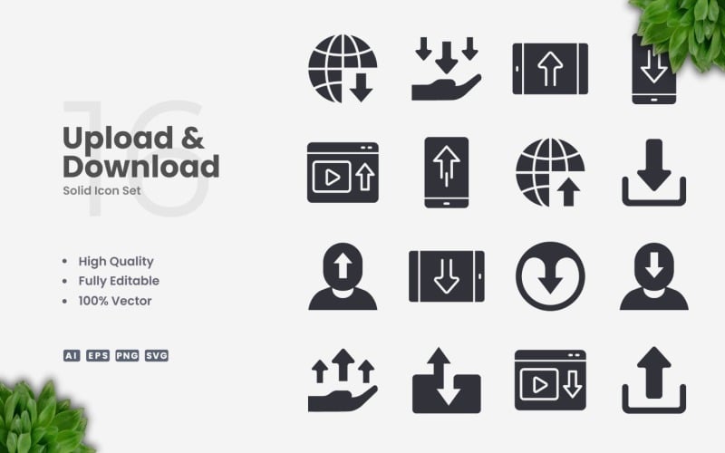 16 Upload and Download Solid Icon Set