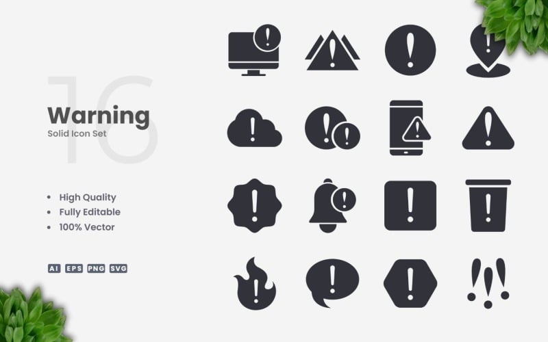 16 Warning Solid Icon Set