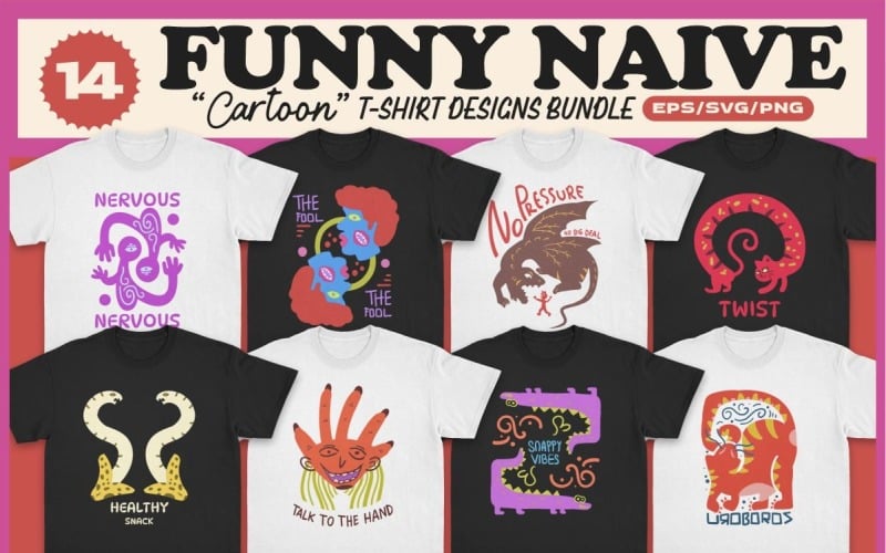 Funny Naive Cartoon T-shirt Designs Bundle