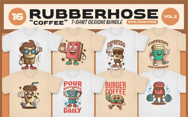 Комплект дизайнов футболок Rubberhose Coffee, том 2