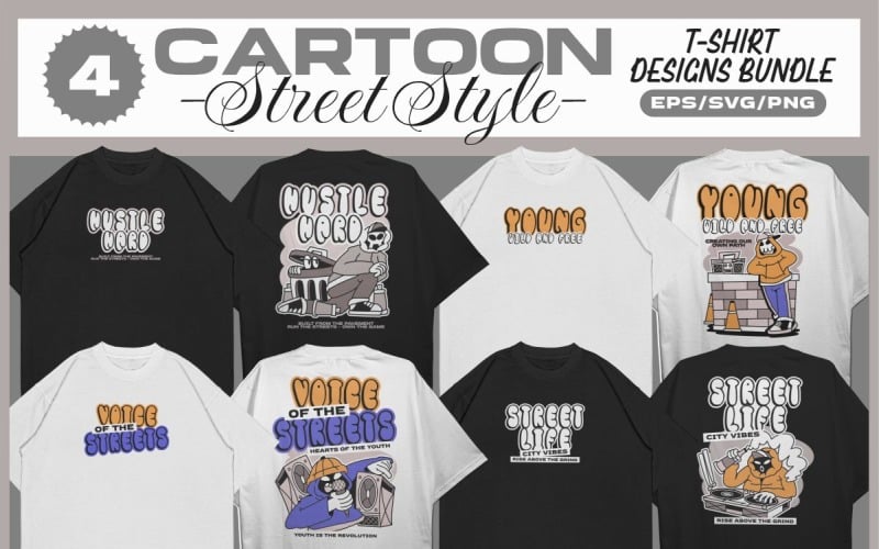 Lot de modèles de t-shirts de style urbain de dessin animé