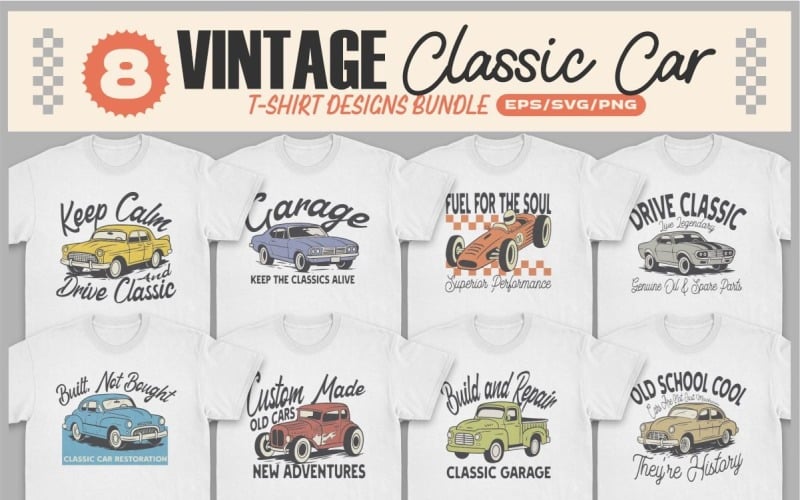 Lot de modèles de t-shirts de voitures classiques vintage