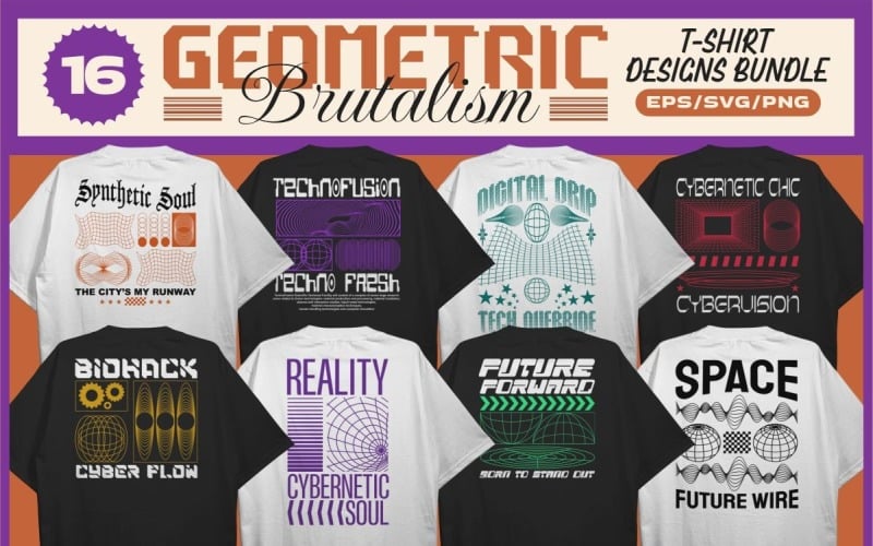 Pacote de designs de camisetas de brutalismo geométrico