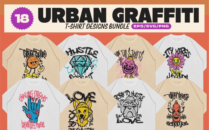 Pacote de designs de camisetas de grafite urbano