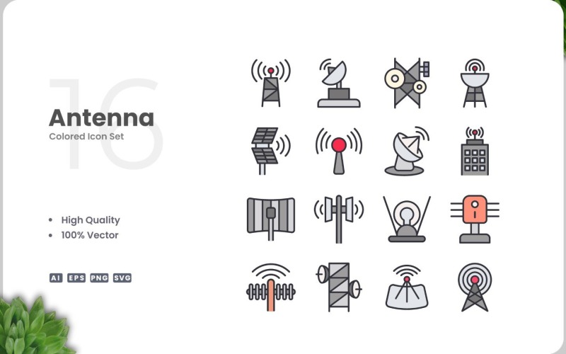 16 Antenna Color Icon Set