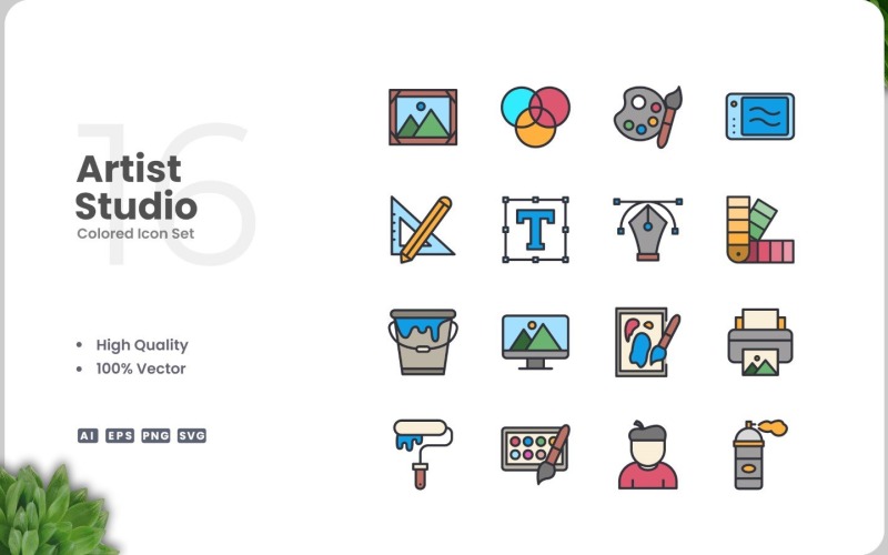 16 Artist Studio Color Icon Set