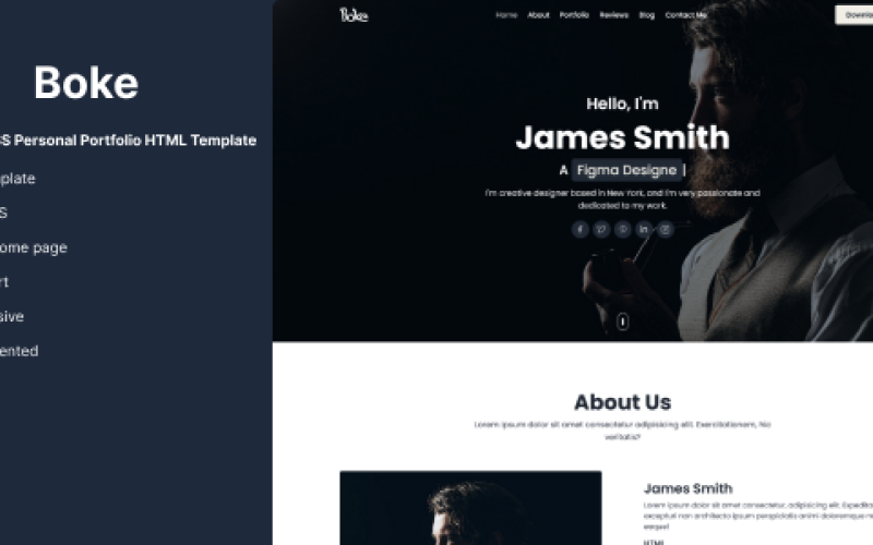 Boke - Plantilla HTML de portafolio personal con CSS Tailwind