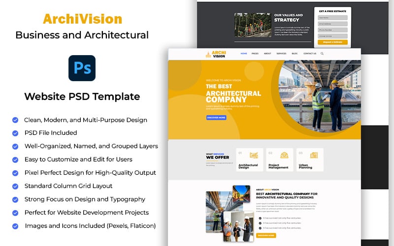 ArchiVision - Business and Architectural Website PSD Template