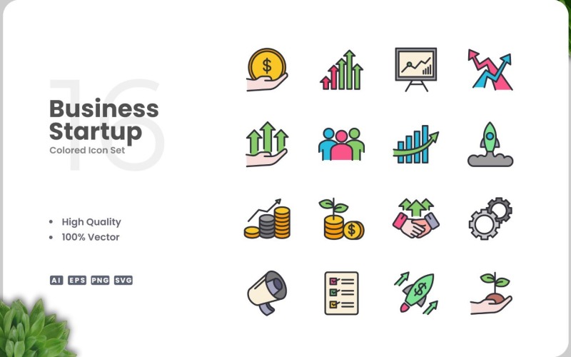 16 Business Startup Color Icon Set