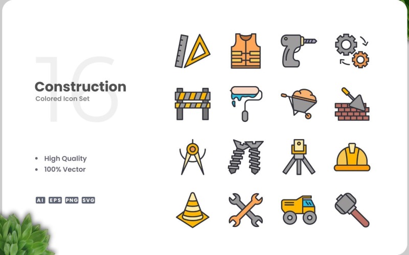 16 Construction Icon Color Set