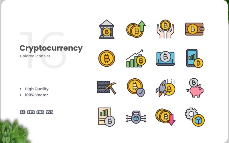 16 Cryptocurrency Icon Color Set