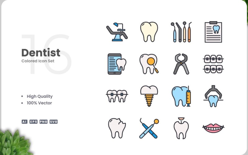 16 Dentist Icon Color Set