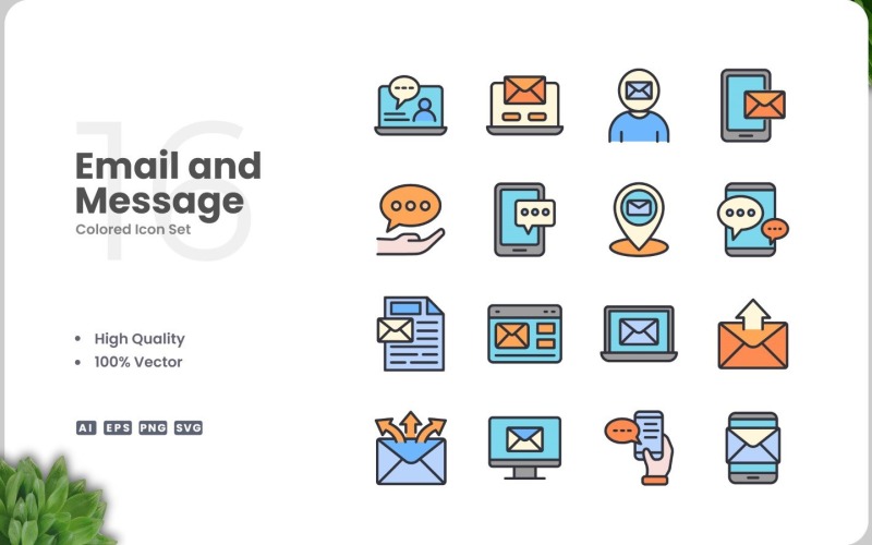 16 Email and Message Icon Color Set