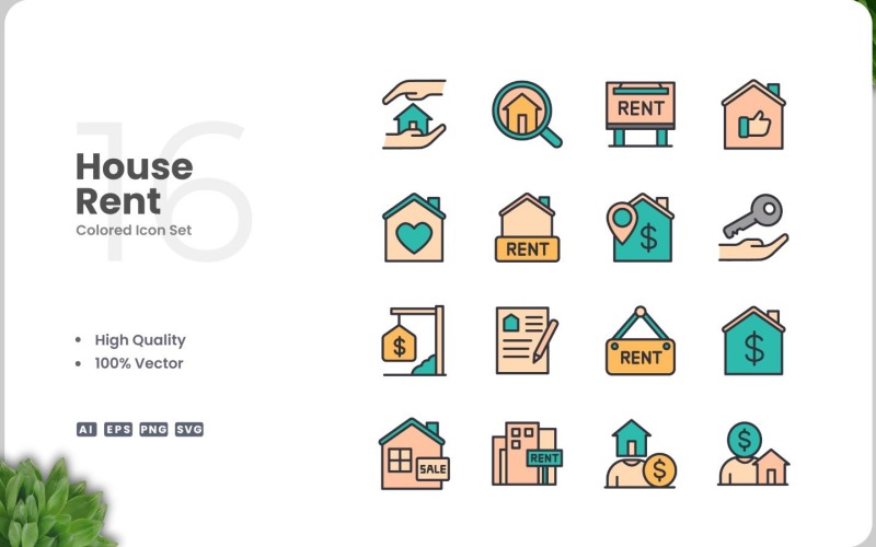 16 House Rent Icon Color Set