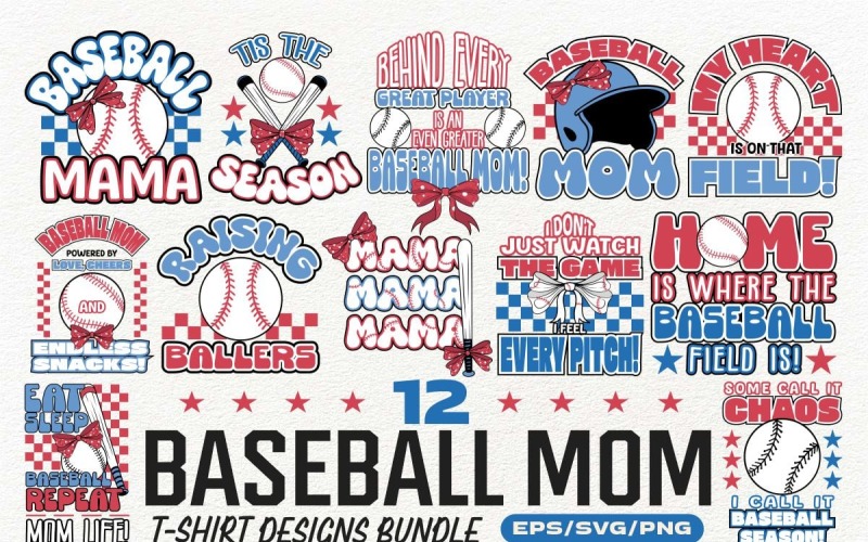 Комплект дизайнов футболок Baseball Mom