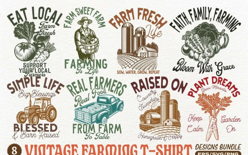 Paquete de diseños de camisetas de agricultura vintage