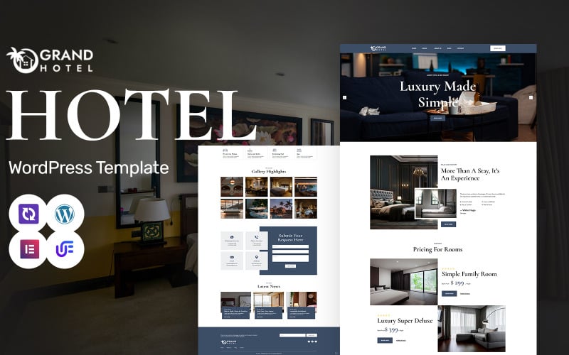 Grand Hotel - Thème WordPress Elementor pour hôtel et complexe hôtelier élégant