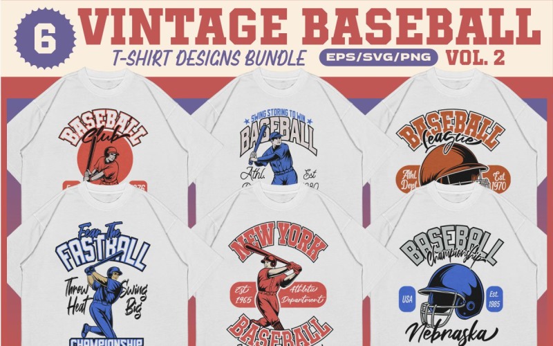 Vintage Baseball T-Shirt Designs Paket Band 2