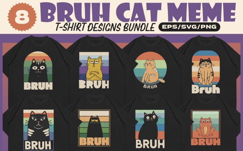 Bruh Cat Meme T-Shirt-Designs-Paket