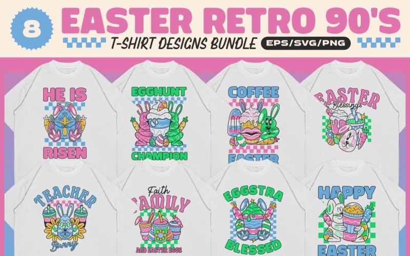 Easter Retro 90's T-shirt Designs Bundle