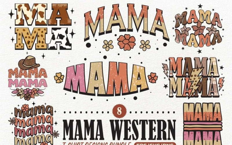 Mama Western T-Shirt Designs Paket