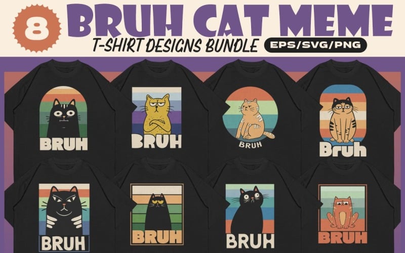 Pacchetto di design per magliette con meme di Bruh Cat