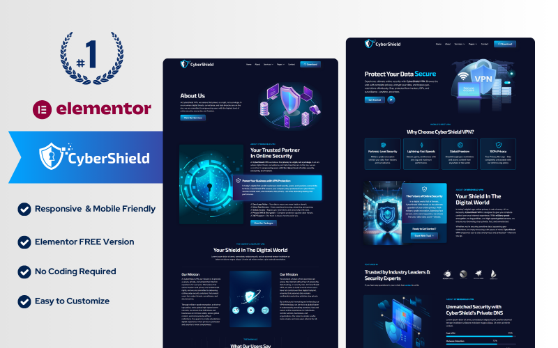 CyberShield – Kit Elementor de servicios de seguridad cibernética, VPN y proxy