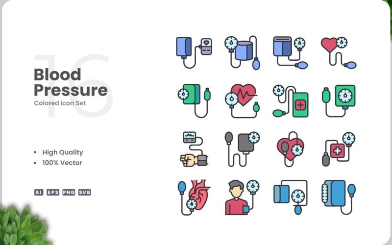 16 Blood Pressure Icon Color Set