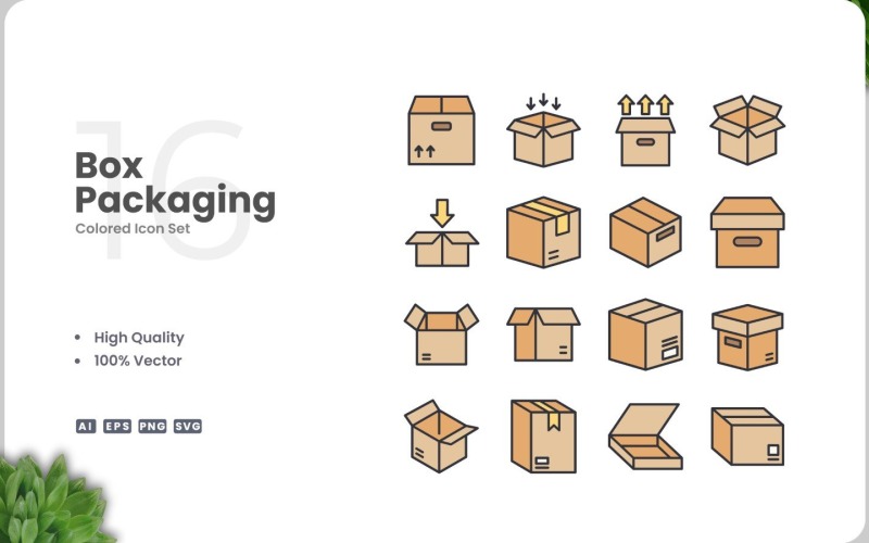 16 Box Packaging Icon Color Set