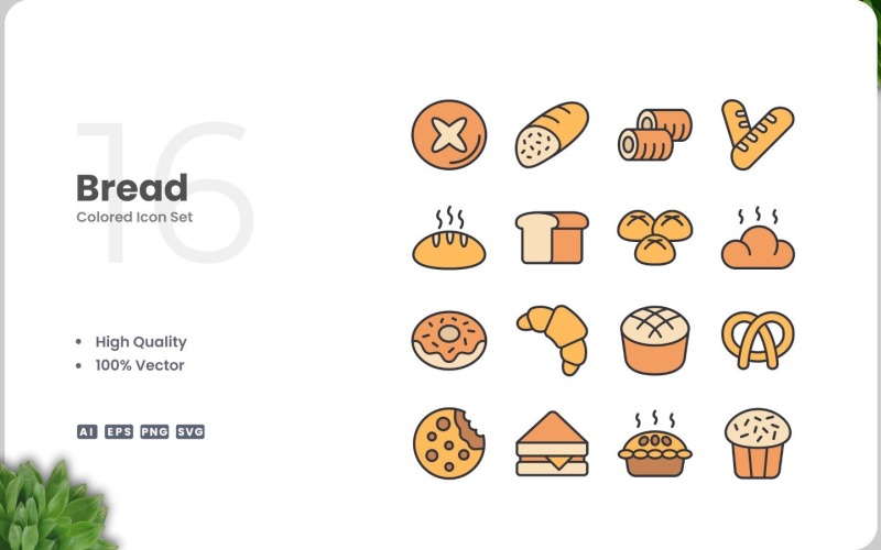 16 Bread Icon Color Collection