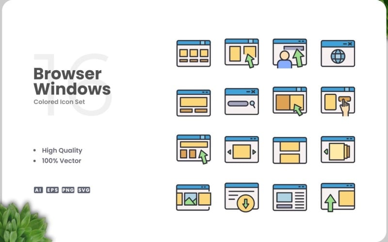 16 Webbläsare Windows Icon Color Set