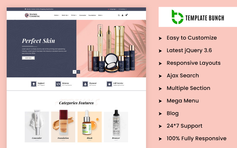 Matrix Cosmetic Prestashop-Themen und Website-Vorlagen für E-Commerce-Website-Design