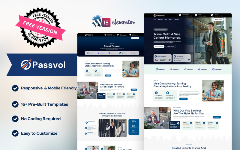 Passvol — Consultoria de Visto e Imigração WordPress Elementor Kit