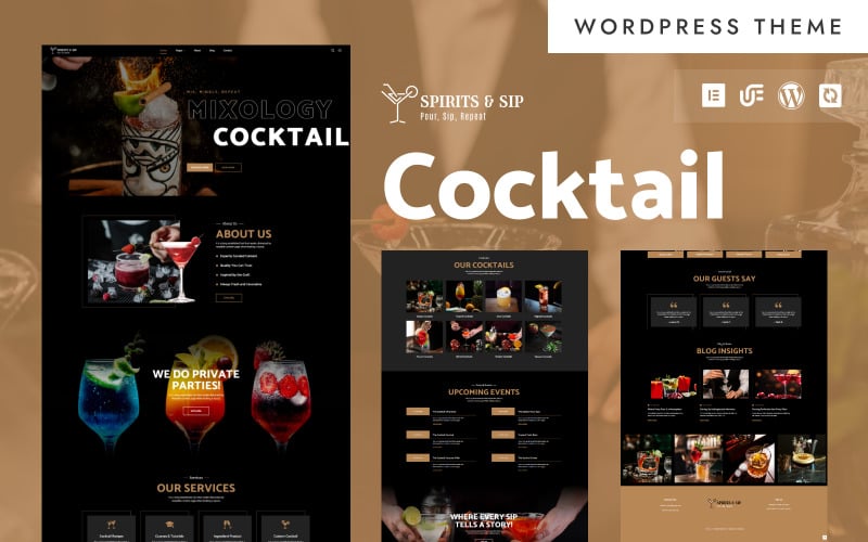 Szeszes italok és korty – Cocktail Lounge & Bartender WordPress Elementor téma